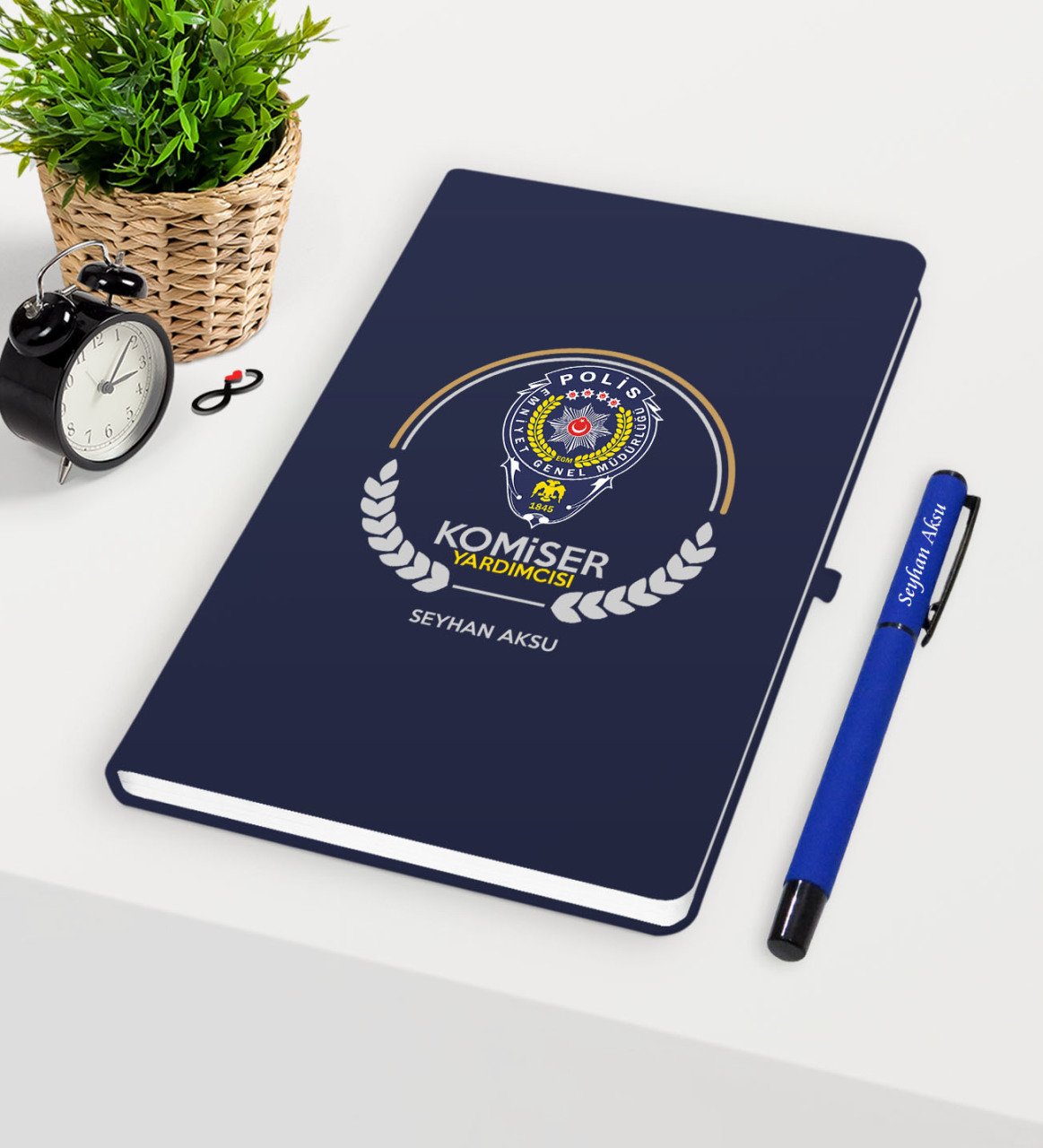 Kişiye Özel Komiser Yardımcısı Temalı Lacivert Defter Kalem Seti - 2