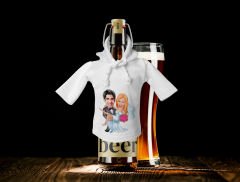 BK Gift Kişiye Özel Sevgililer Karikatürlü Mini Beyaz İçki Şişesi Tişörtü , Ev Bar Dekoru, Viski, Şarap, Votka, Rakı Şişesi Tişörtü, Ev Barı-9
