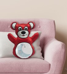BK Gift Sevimli Ay Tasarımlı Kırmızı Ayıcık Yastık-2