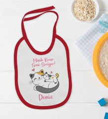 BK Kids Kişiye Özel Minik Kızın Seni Seviyor Tasarımlı Kırmızı Bebek Mama Önlüğü-1