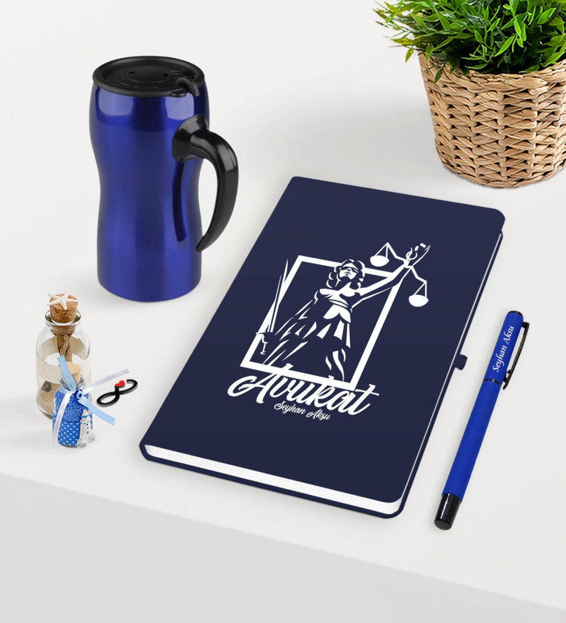 Kişiye Özel Avukat Temalı Lacivert Defter Kalem ve Termos Mug Seti  - 16