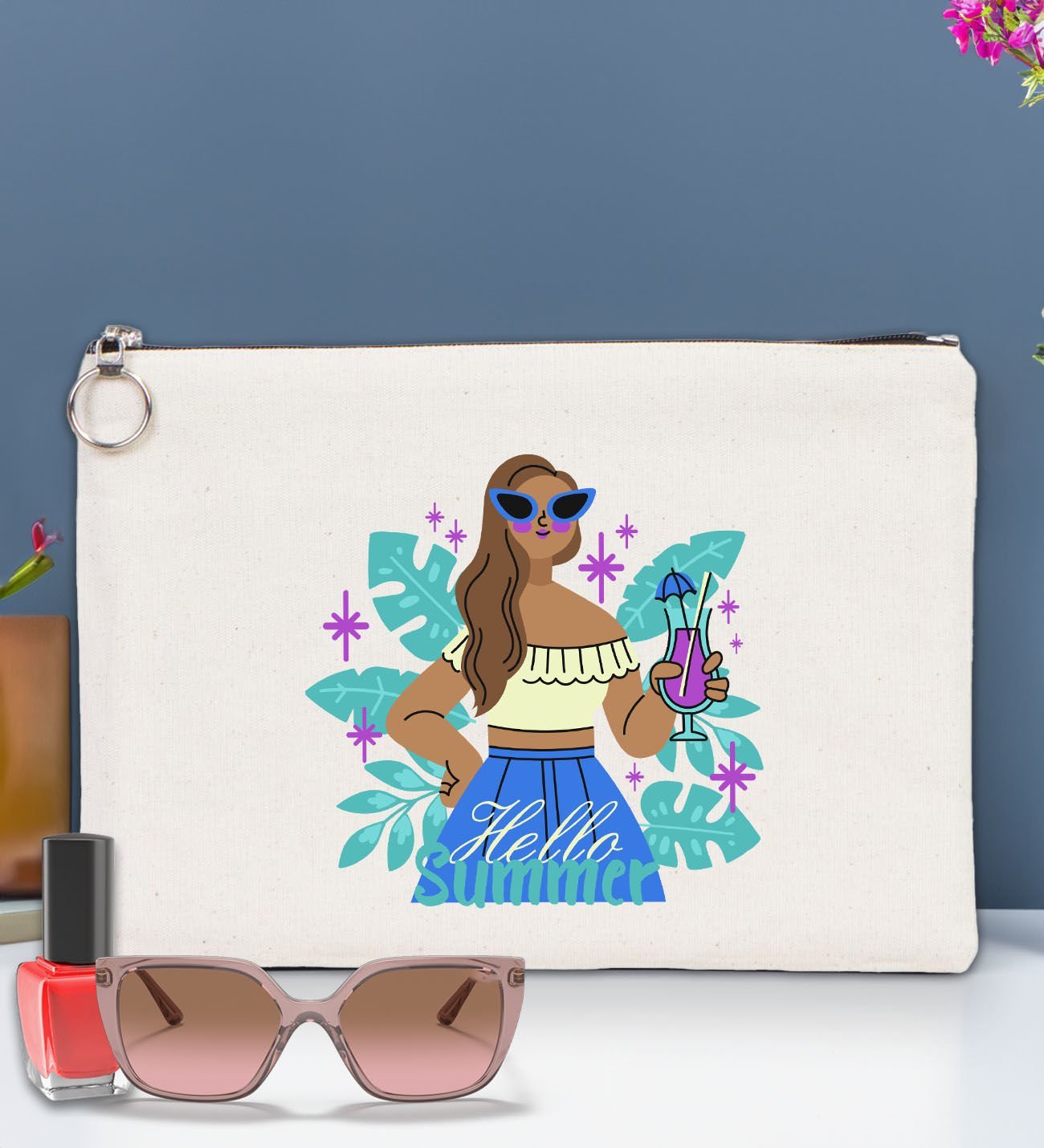 BK Gİft Yaz Temalı-3 Astarlı Portföy Çanta 30x21cm, Baskılı El Çantası, Organizer Çanta