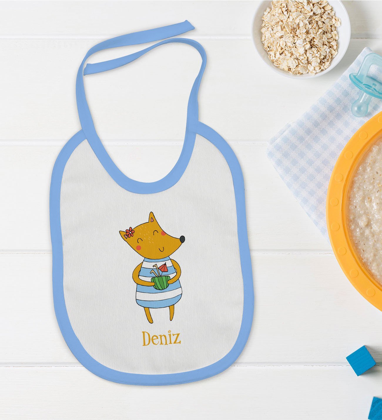 BK Kids Kişiye Özel Mavi Bebek Mama Önlüğü - Model 153