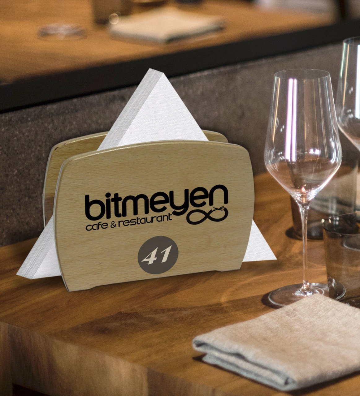 Restoran & Cafe & Barlara Özel Logolu Lüks Ahşap Peçetelik-2