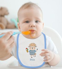 BK Kids Kişiye Özel Mavi Bebek Mama Önlüğü - Model 154