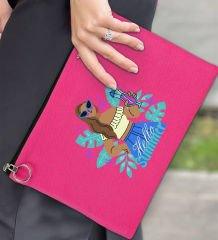BK Gİft Yaz Temalı-3 Astarlı Fuşya Portföy Çanta 30x21cm, Baskılı El Çantası, Organizer Çanta