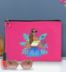 BK Gİft Yaz Temalı-3 Astarlı Fuşya Portföy Çanta 30x21cm, Baskılı El Çantası, Organizer Çanta