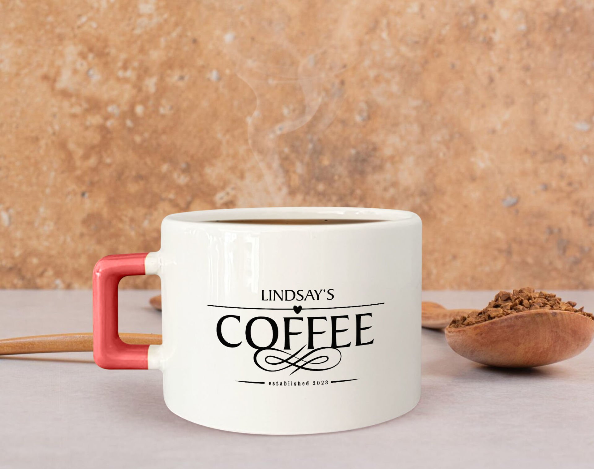 BK Gift Kişiye Özel İsimli Tarihli Pembe Kulplu Çay & Kahve Fincanı-2, Arkadaşa Hediye, Sevgiliye Hediye