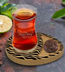Kişiye Özel Modern Art Tasarımlı Doğal Ahşap Tabaklı Heybeli Çay Bardağı Sunum Seti Model 18