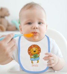 BK Kids Kişiye Özel Mavi Bebek Mama Önlüğü - Model 155