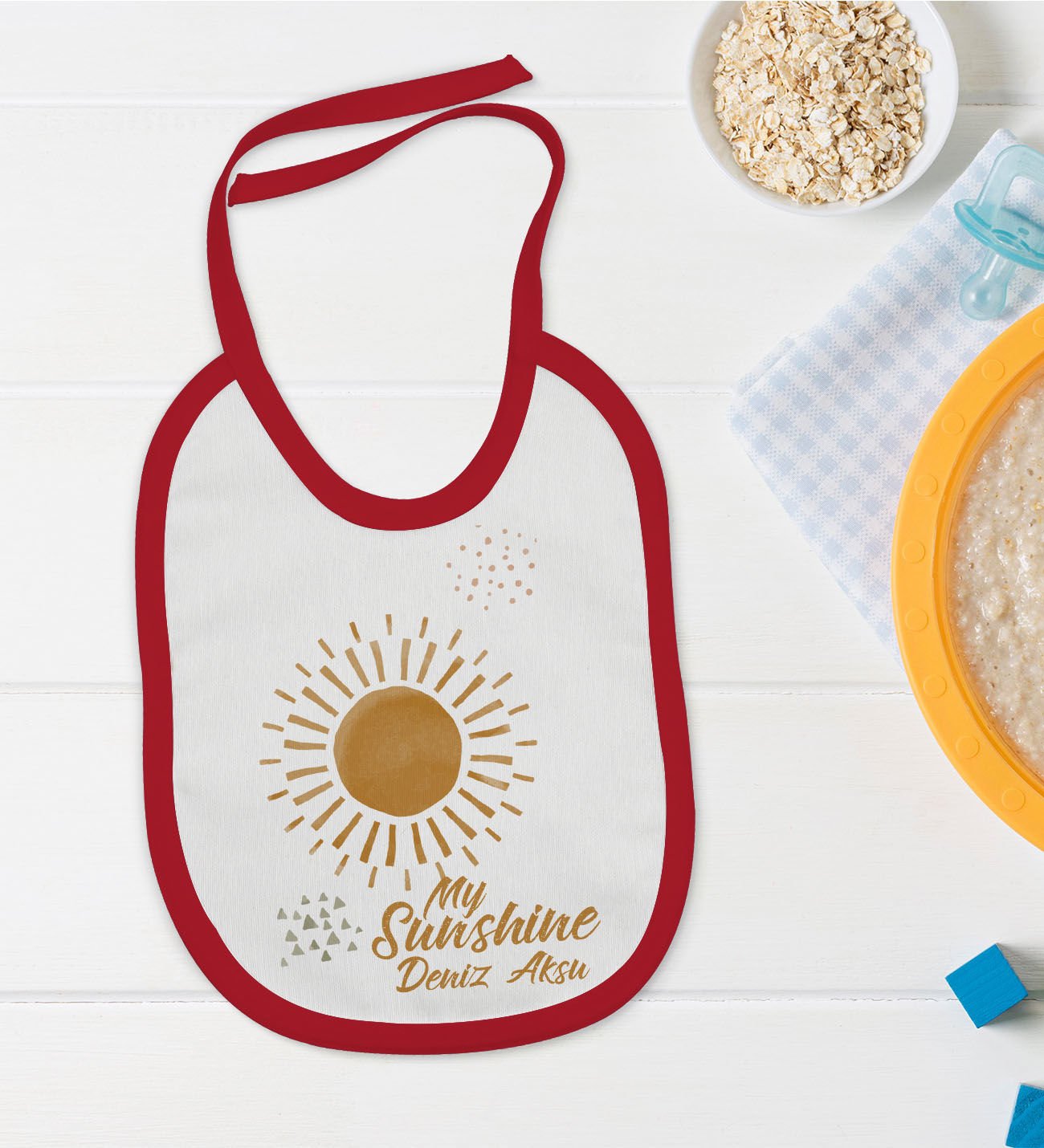 BK Kids Kişiye Özel My Sunshine Tasarımlı Kırmızı Bebek Mama Önlüğü-1