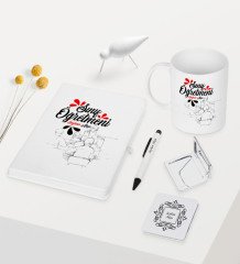 Kişiye Özel Sınıf Öğretmeni Temalı Beyaz Defter Kalem Kupa Ayna Seti - 1