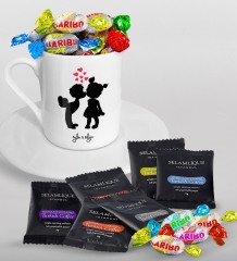 Kişiye Özel Sevgililer Günü Türk Kahvesi Fincanı Selamlique Karışık Türk Kahvesi ve Haribo Şeker Hediye Seti-59
