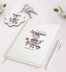 Kişiye Özel Anaokulu Öğretmeni Beyaz Defter Kalem Ve Anahtarlık Hediye Seti-2