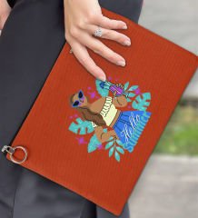 BK Gİft Yaz Temalı-3 Astarlı Kiremit Portföy Çanta 30x21cm, Baskılı El Çantası, Organizer Çanta