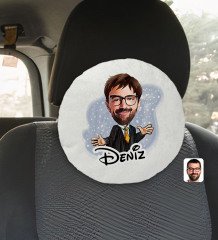 Kişiye Özel İsimli Erkek Avukat Karikatürlü Yuvarlak Araç Koltuk Yastığı-3