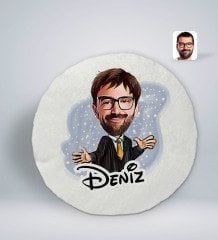 Kişiye Özel İsimli Erkek Avukat Karikatürlü Yuvarlak Araç Koltuk Yastığı-3