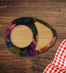 Kişiye Özel Modern Art Tasarımlı Doğal Ahşap Tabaklı Heybeli Çay Bardağı Sunum Seti Model 20