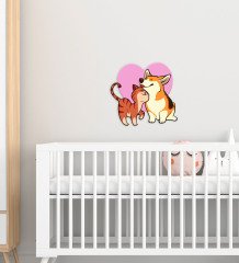 BK Gift Sevimli Kedi ve Köpek Tasarımlı Çocuk Odası Ahşap Duvar Süsü-2