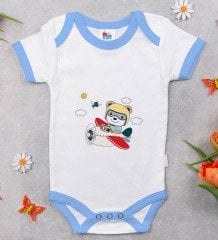 BK Kids Sevimli Pilot Tasarımlı Mavi Bebek Body Zıbın-1