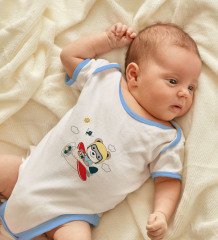 BK Kids Sevimli Pilot Tasarımlı Mavi Bebek Body Zıbın-1