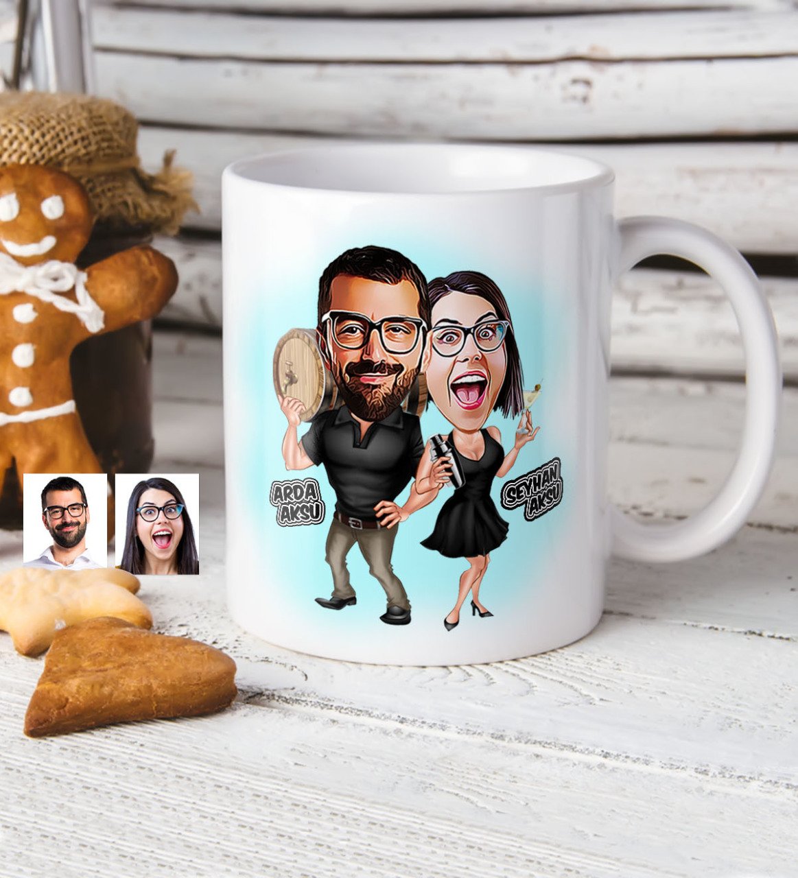 Kişiye Özel Sevgililer Karikatür Beyaz Kupa Bardak - 18
