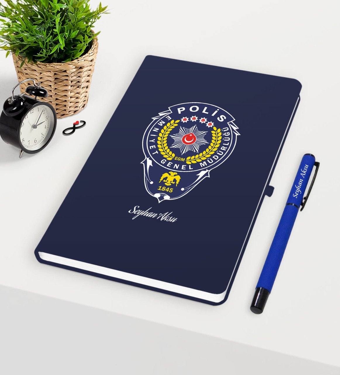 Kişiye Özel Polis Temalı Lacivert Defter Kalem Seti - 2