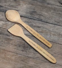 Kişiye Özel Bayan Chef Karikatürlü Mutfak Önlüğü Ahşap Kaşık Spatula Seti - 2