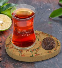 Kişiye Özel Modern Art Tasarımlı Doğal Ahşap Tabaklı Heybeli Çay Bardağı Sunum Seti Model 21