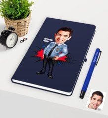 Kişiye Özel Bay Polis Karikatürlü Lacivert Defter Kalem Seti - 1