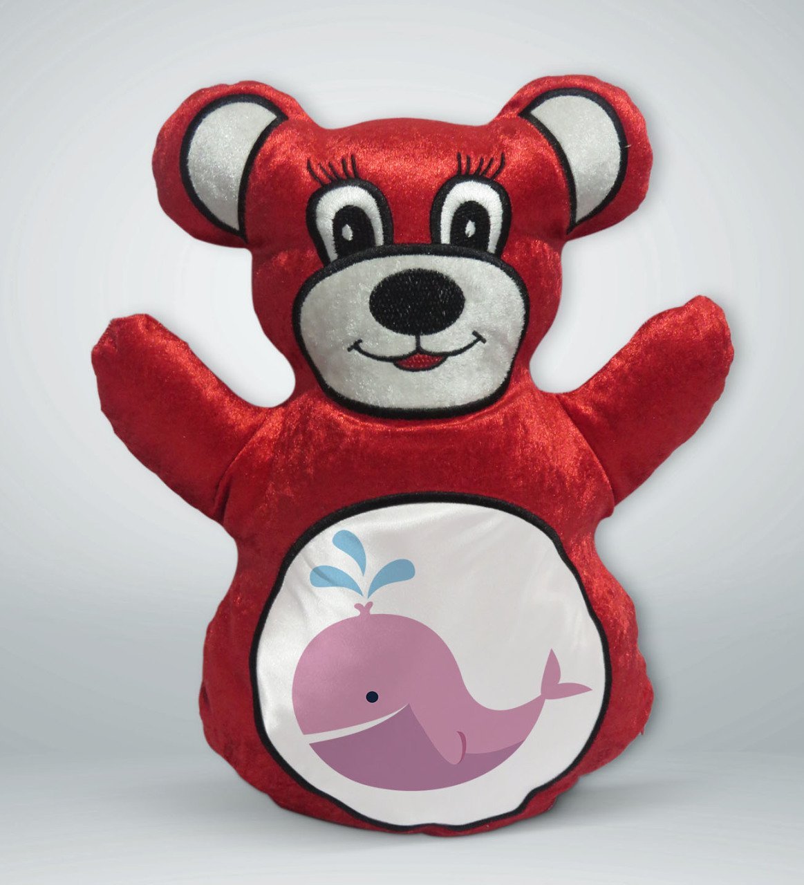 BK Gift Sevimli Balina Tasarımlı Kırmızı Ayıcık Yastık-1