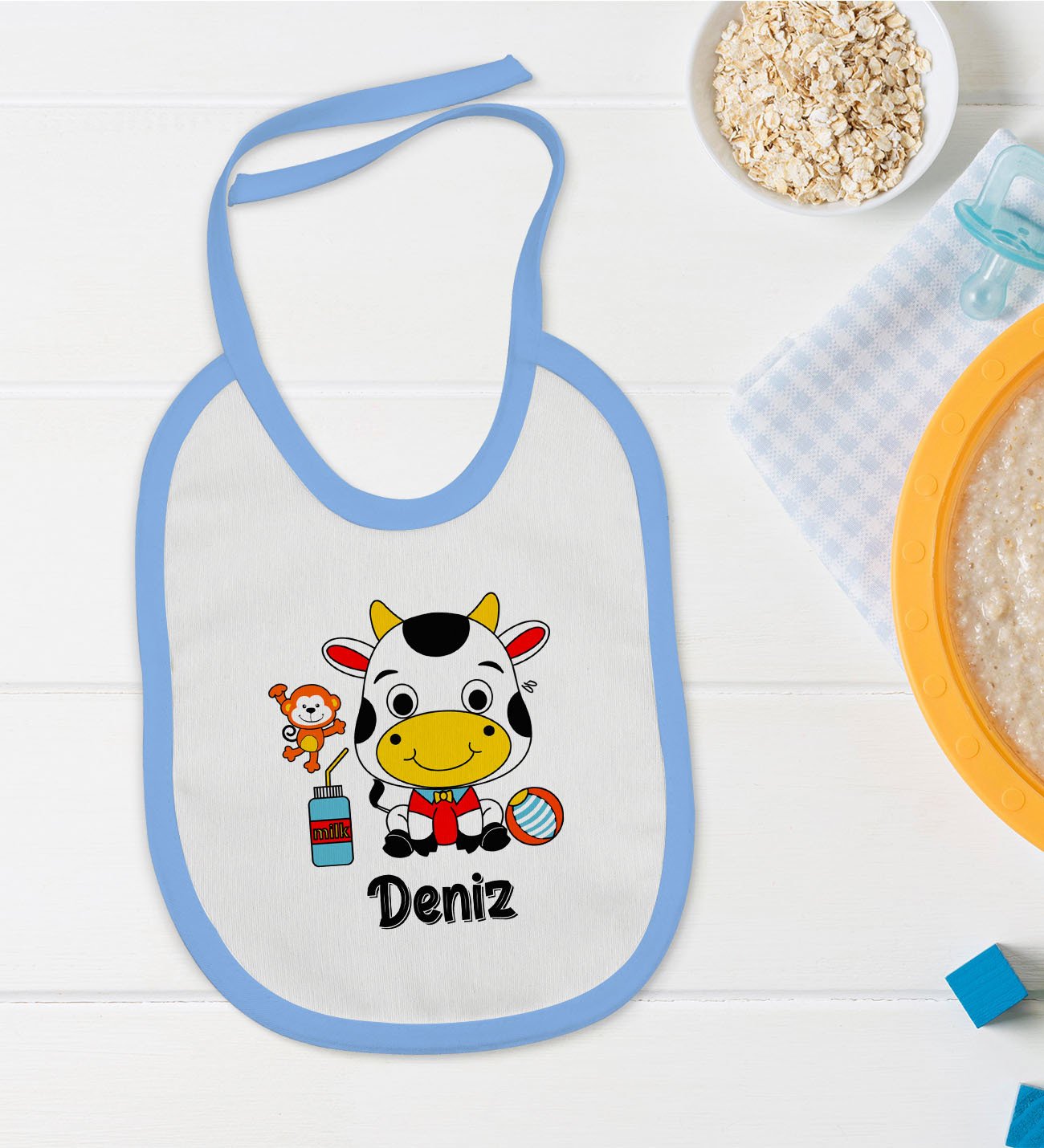 BK Kids Kişiye Özel Mavi Bebek Mama Önlüğü - Model 167