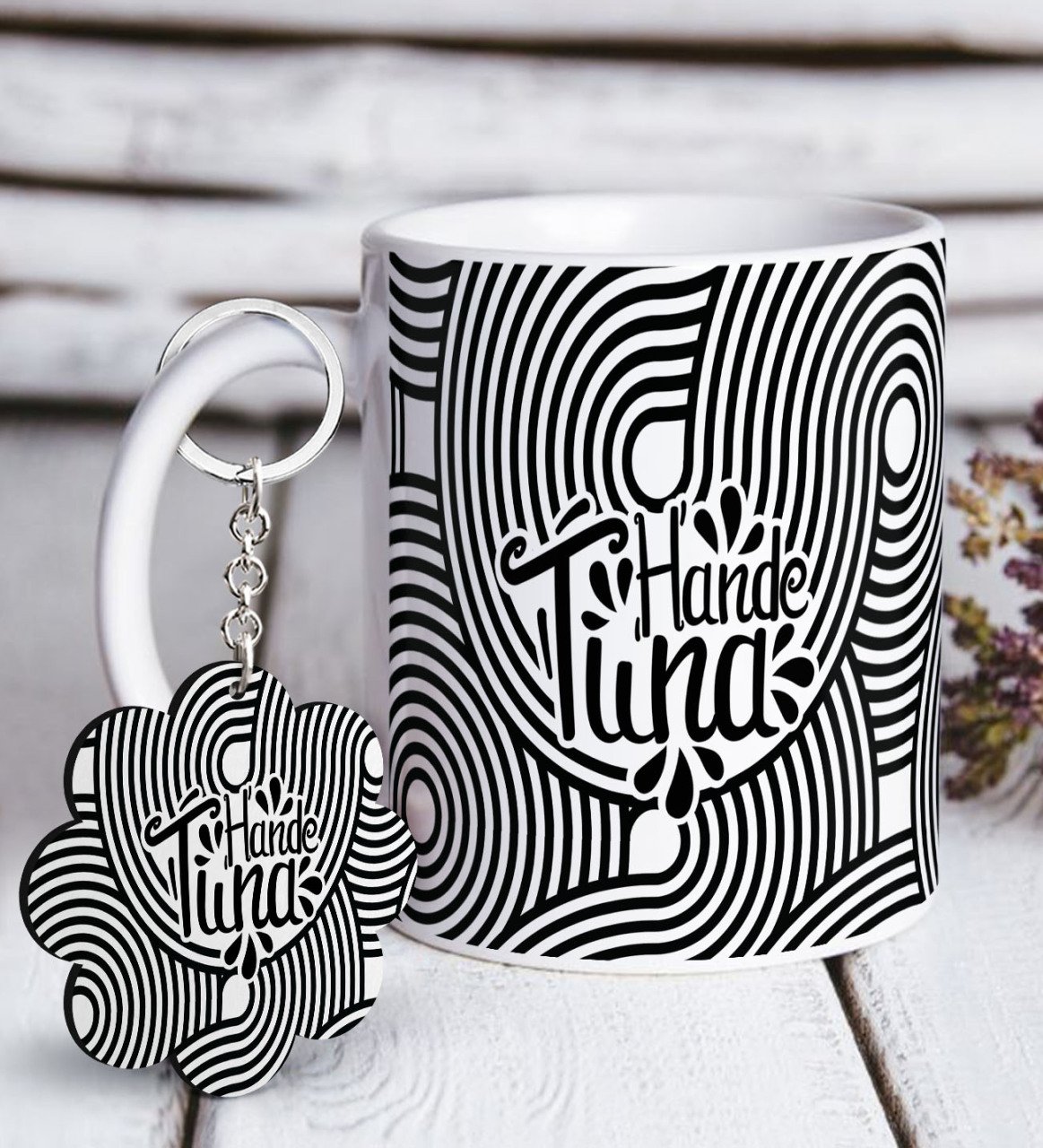 Kişiye Özel İsimli Beyaz Kupa ve Anahtarlık Hediye Seti-64