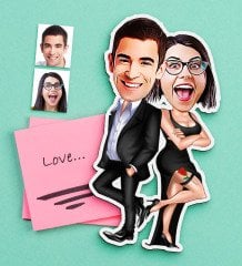 Kişiye Özel Sevgililer Karikatürlü Ahşap Magnet-6