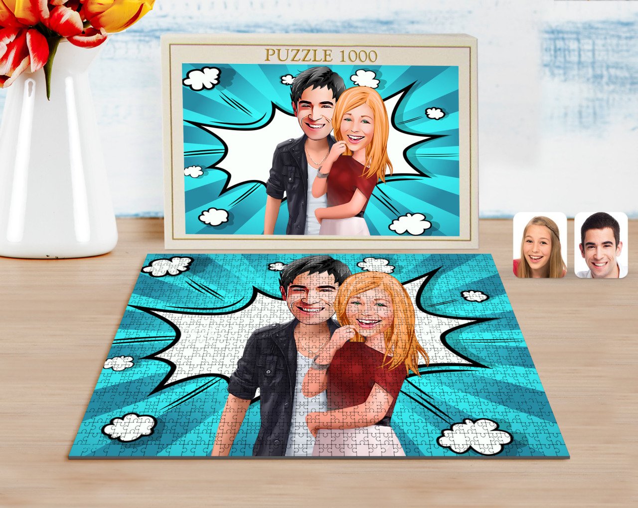 Kişiye Özel Sevgililer Karikatürlü 1000 Parça Profesyonel Puzzle-90