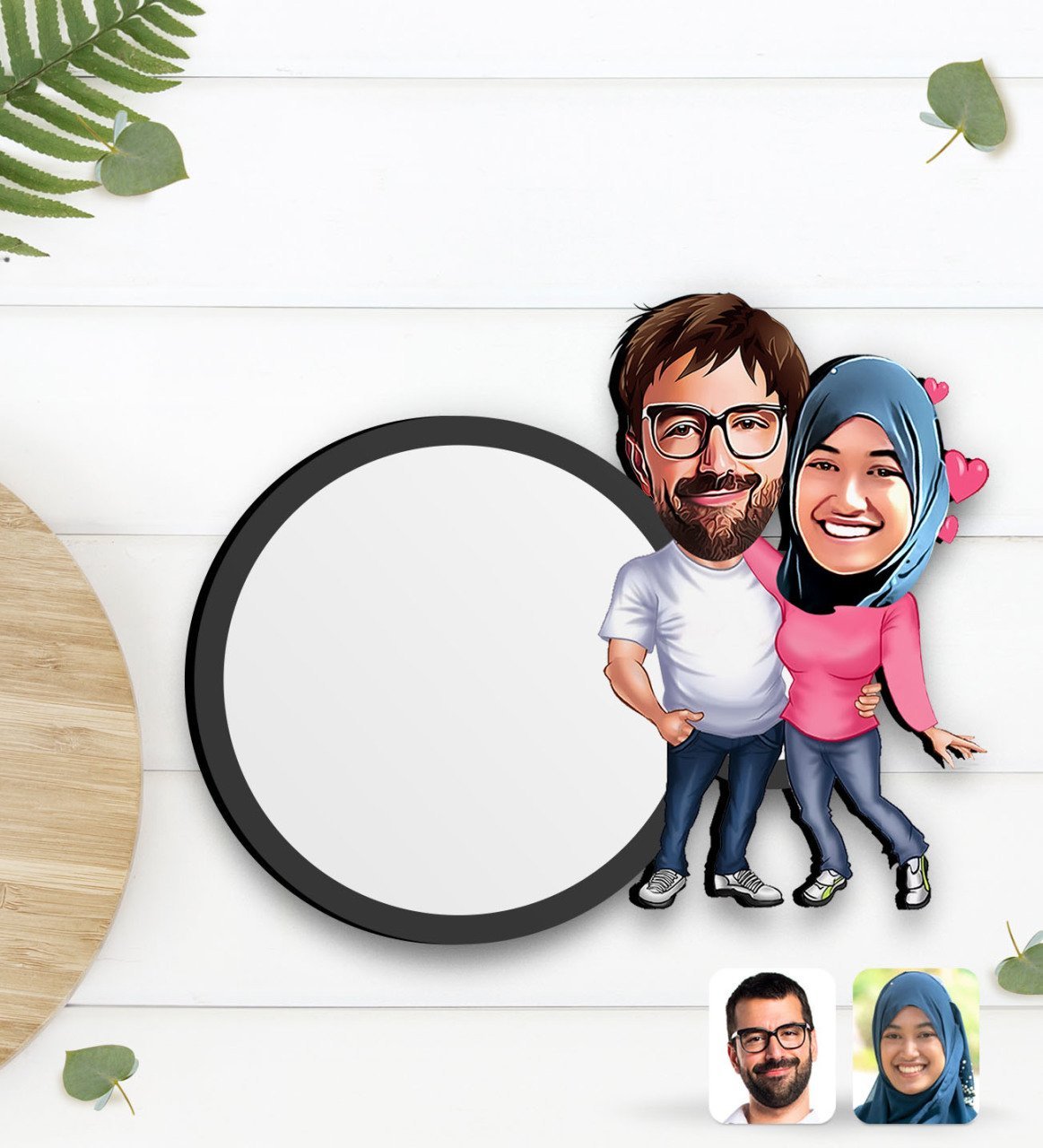 Kişiye Özel Sevgililer Karikatürlü Ahşap Bardak Altlığı-58