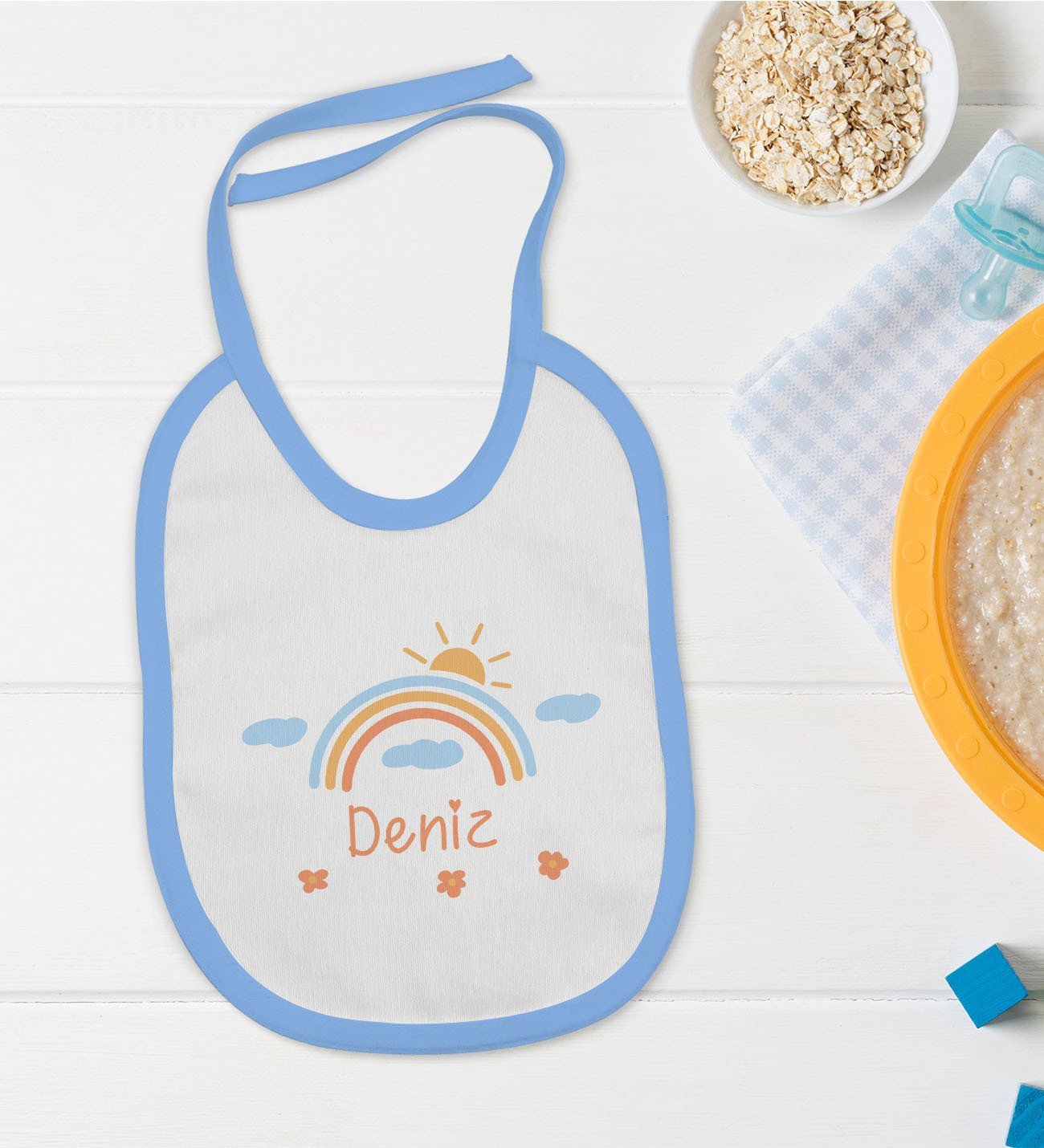 BK Kids Kişiye Özel Mavi Bebek Mama Önlüğü - Model 169