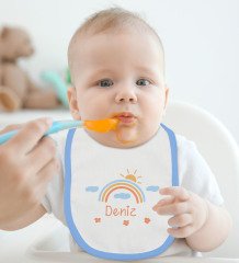 BK Kids Kişiye Özel Mavi Bebek Mama Önlüğü - Model 169