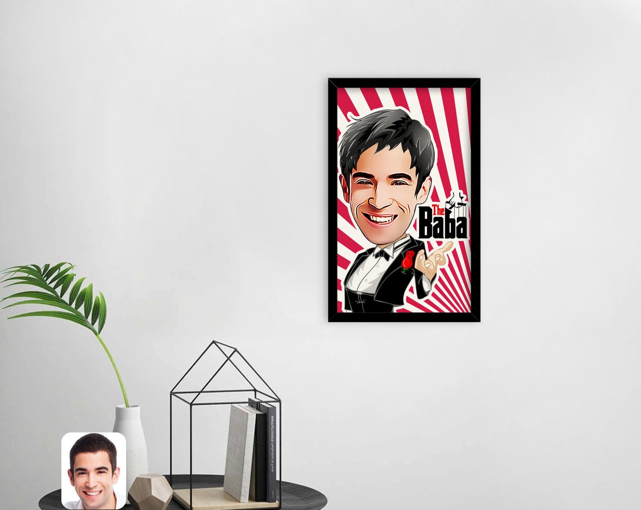 Kişiye Özel Godfather Baba Karikatürlü Dekoratif Ahşap Siyah Çerçeveli Tablo-3