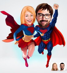 Kişiye Özel Süper Sevgililer Tasarımlı Dijital Karikatür-2