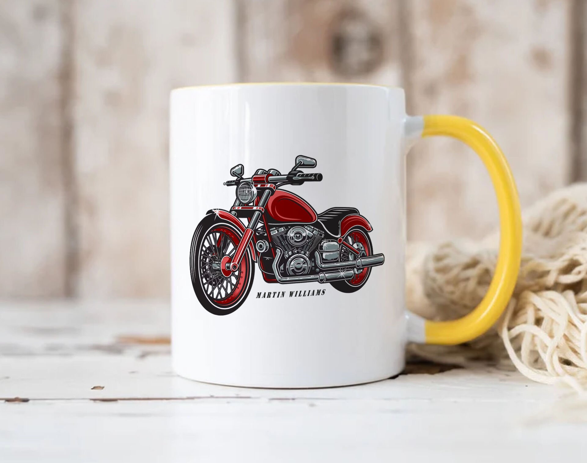 BK Gift Kişiye Özel Motorcu Temalı Sarı Kupa Bardak-13, Arkadaşa Hediye, Sevgiliye Hediye