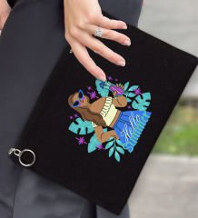 BK Gİft Yaz Temalı-3 Astarlı Siyah Portföy Çanta 30x21cm, Baskılı El Çantası, Organizer Çanta