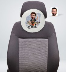 Kişiye Özel İsimli Erkek Baterist Karikatürlü Yuvarlak Araç Koltuk Yastığı-1