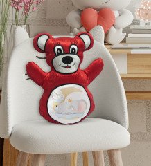 BK Gift Sevimli Fil ve Tavşan Tasarımlı Kırmızı Ayıcık Yastık-1