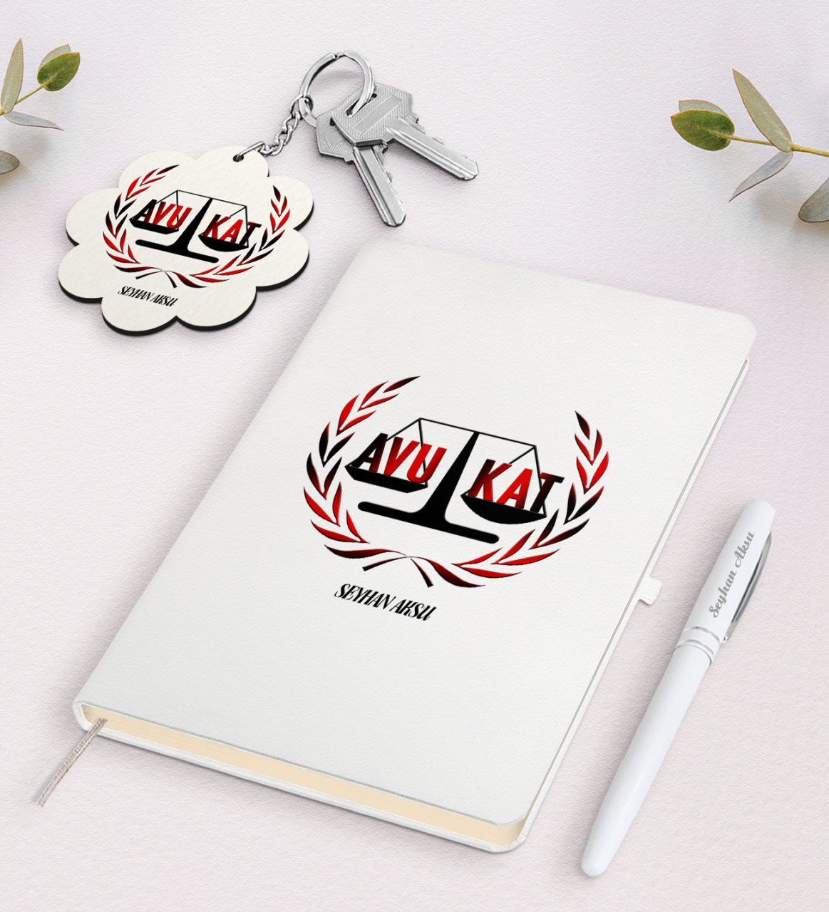 Kişiye Özel Avukat Beyaz Defter Kalem ve Anahtarlık Hediye Seti-2