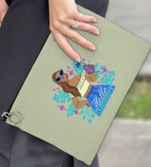 BK Gİft Yaz Temalı-3 Astarlı Mint Yeşili Portföy Çanta 30x21cm, Baskılı El Çantası, Organizer Çanta