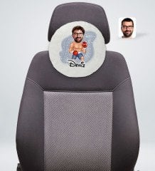 Kişiye Özel İsimli Erkek Boksör Karikatürlü Yuvarlak Araç Koltuk Yastığı-1