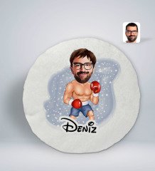Kişiye Özel İsimli Erkek Boksör Karikatürlü Yuvarlak Araç Koltuk Yastığı-1