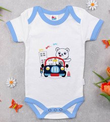 BK Kids Sevimli Sürücü Tasarımlı Mavi Bebek Body Zıbın-1