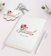 Kişiye Özel Arapça Öğretmeni Beyaz Defter Kalem Ve Anahtarlık Hediye Seti-1